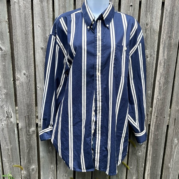 Vintage Alexander Julian Colours Navy Blue White Stripe Button Down Shirt XL - Picture 6 of 13